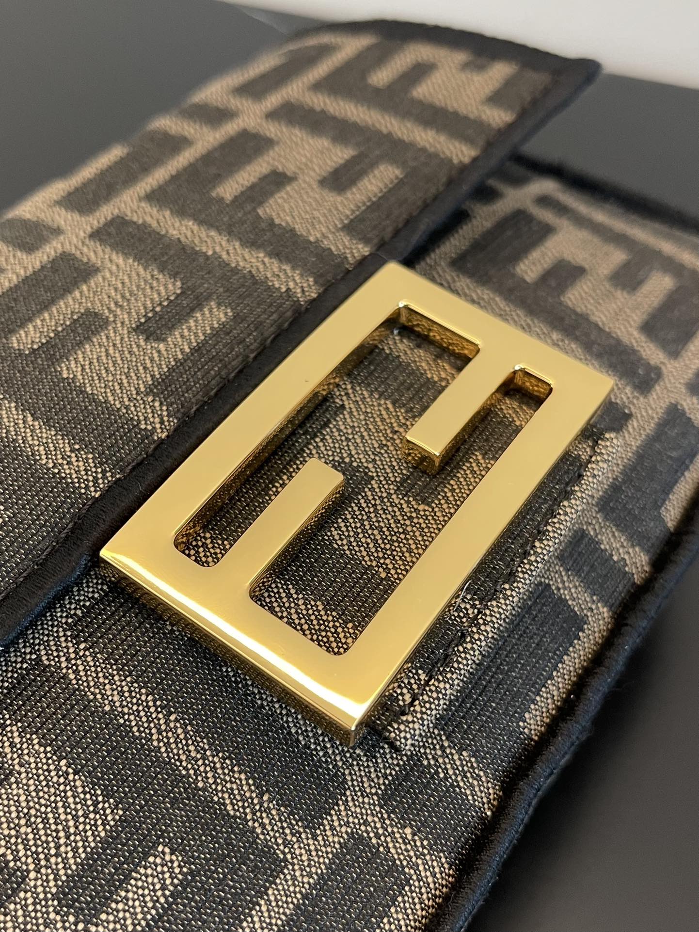 Fendi Mini Baguette FF Chenille Shoulder Bag Dark Coffee